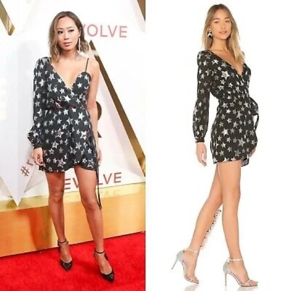 For Love and Lemons X REVOLVE Metallic Star Print One Shoulder Dress Size S